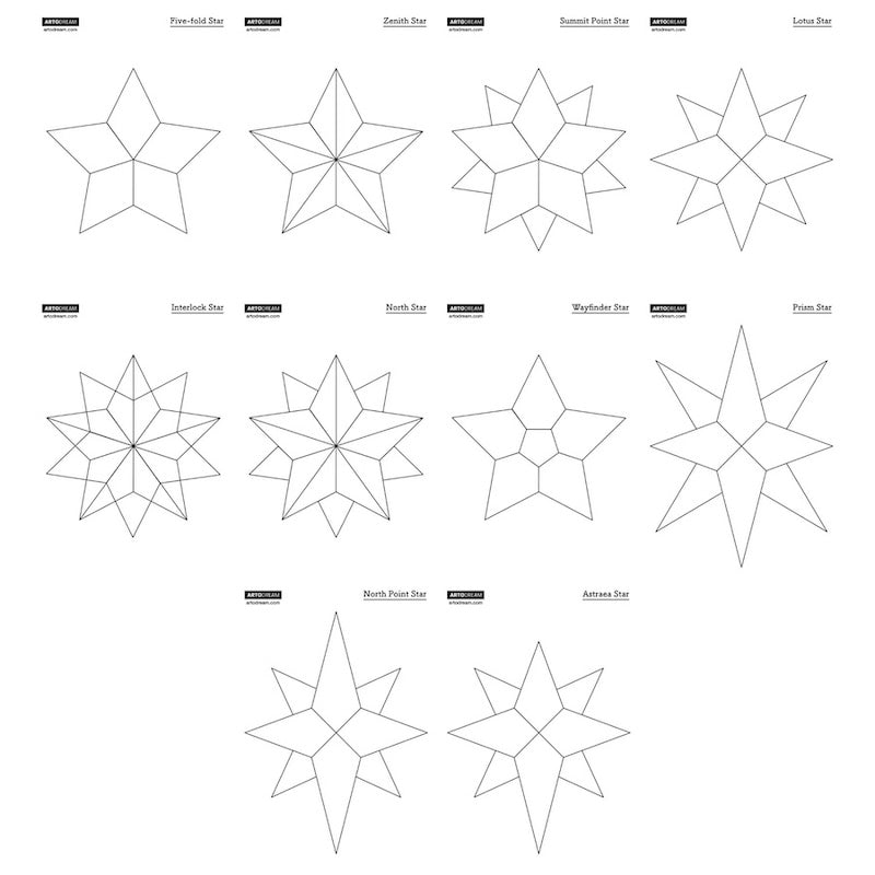 10 ontwerpen met sterpatronen voor glas-in-lood, geometrische radiale sterren (digitale download)